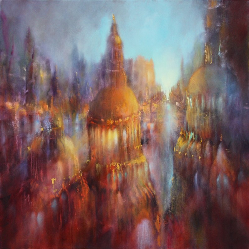 abstract painting of a cityscape